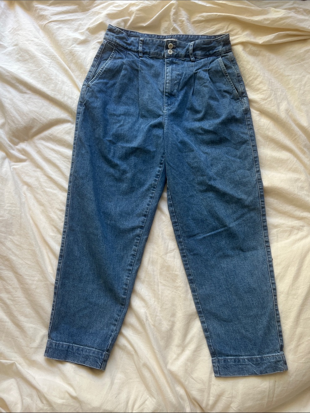 Madewell Pleated Taper Wide Leg Blue Denim Jeans
